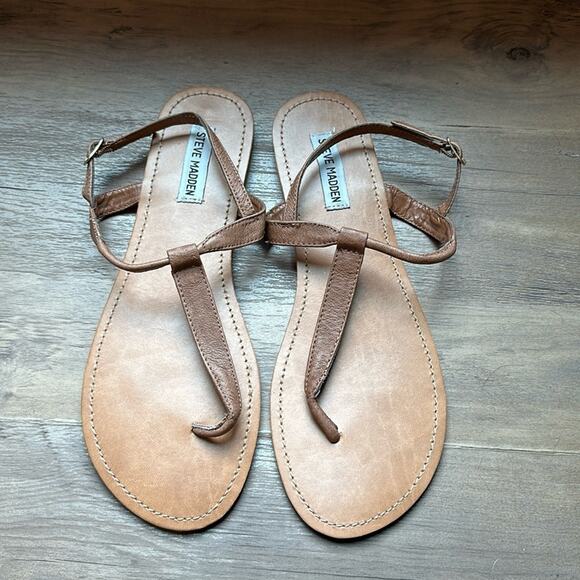 Steve Madden size 10 Debbi Strappy Cognac Leather Slingback Thong Sandal - Picture 4 of 7